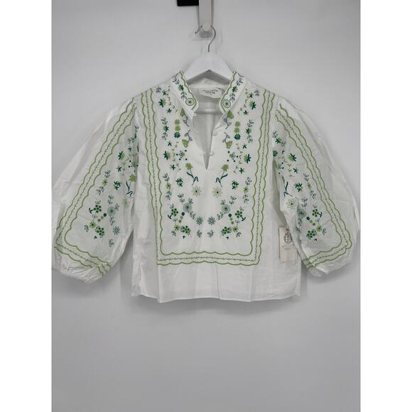 TUCKERNUCK Hyacinth House Green Embroidery Erin Blouse NWT Size XS - Picture 10 of 13